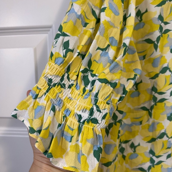 LOFT Yellow and Blue Floral Ruffled 3/4 Sleeve Blouse - Picture 3 of 7